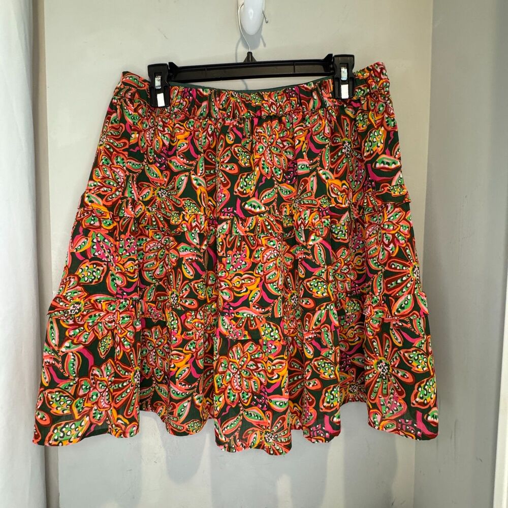 J.Crew Multi Color Ruffle Skirt Women’s Medium Pull On Preppy BohoY